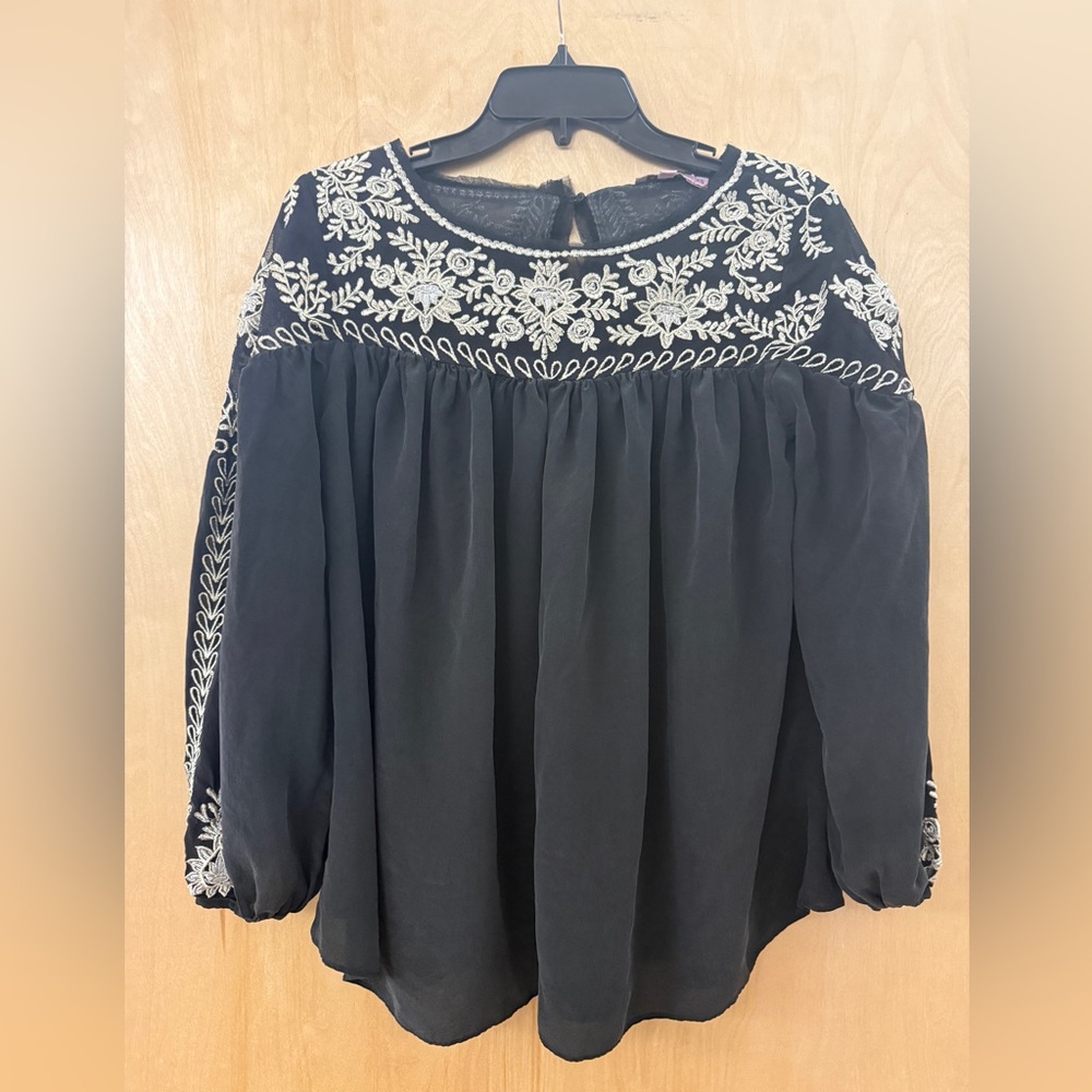 Calypso St Barth Black Embroidered Peasant Top - Picture 3 of 13